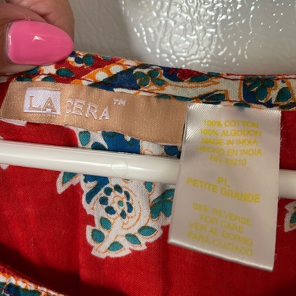 La Cera Petite Large 100% Cotton Floral Patterned Sleeveless Dress Pockets - Picture 5 of 9